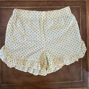 Ganni Yellow Ruffle-trimmed Cotton-blend Shorts. Size 6